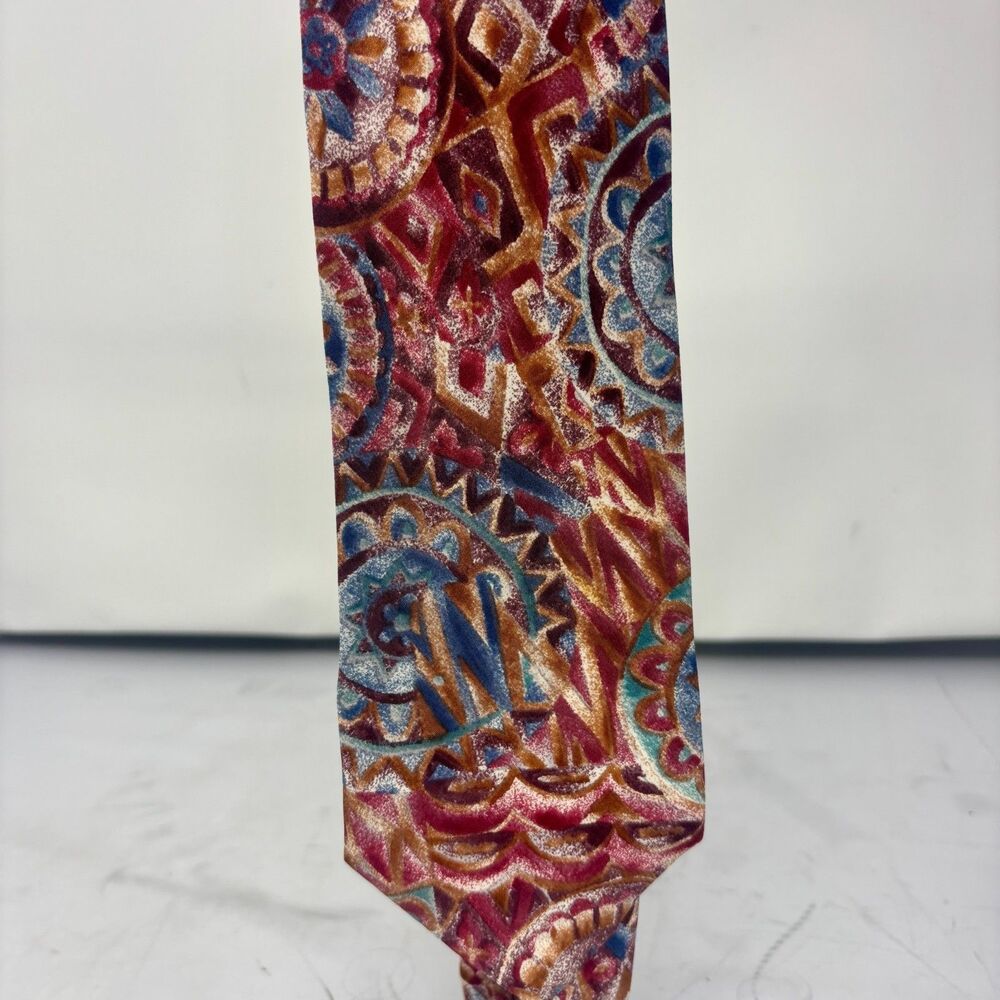 Allen Lolly Hand Sewn Silk Tie -VIBRACT, ABSTRACT PATTERN SHADES OF RED, BLUE